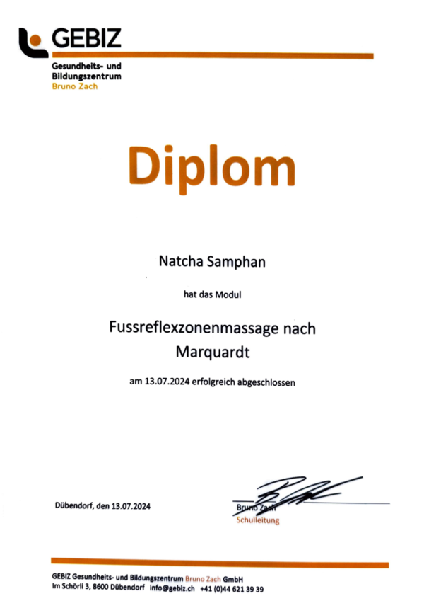 Diplom der Fussreflexzonen Massage