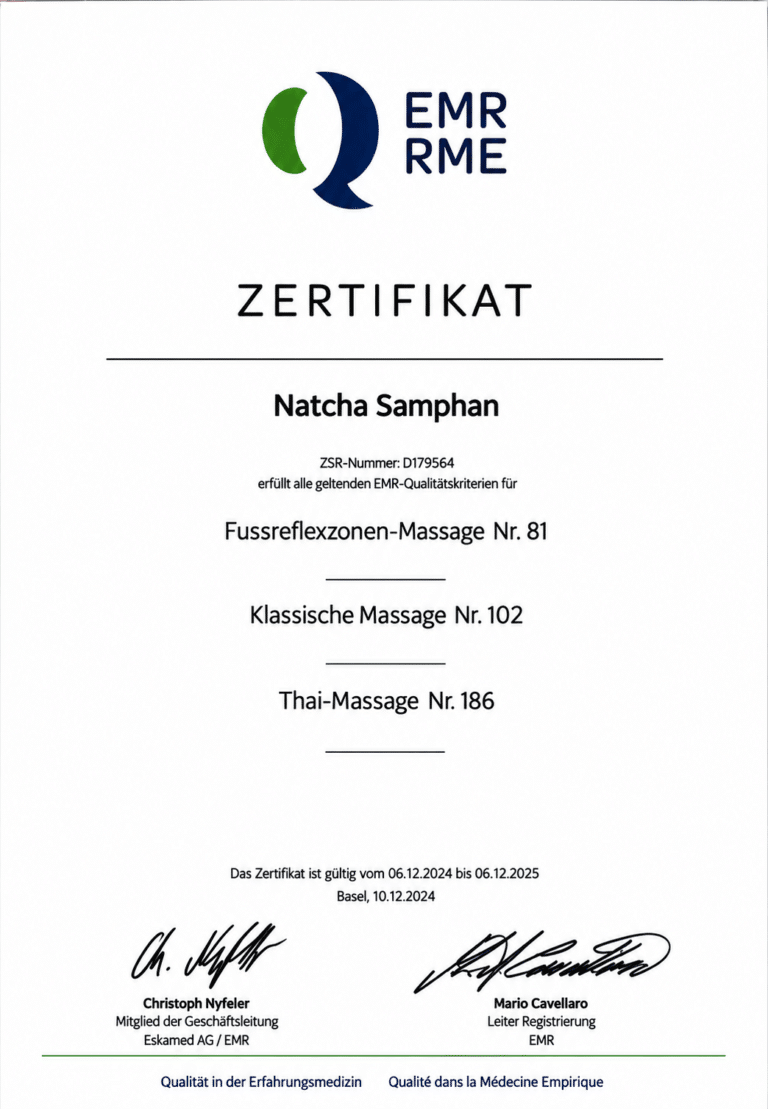 Thaimassage Basel | EMR anerkannt | ThaiVital 26 EMR_Zertifikat
